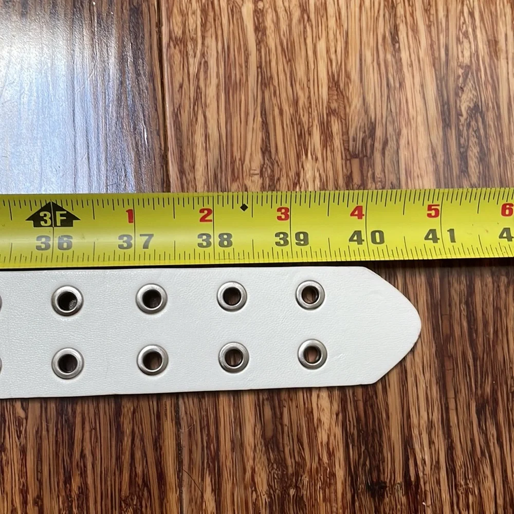 Target white faux leather metallic silver buckle belt one size